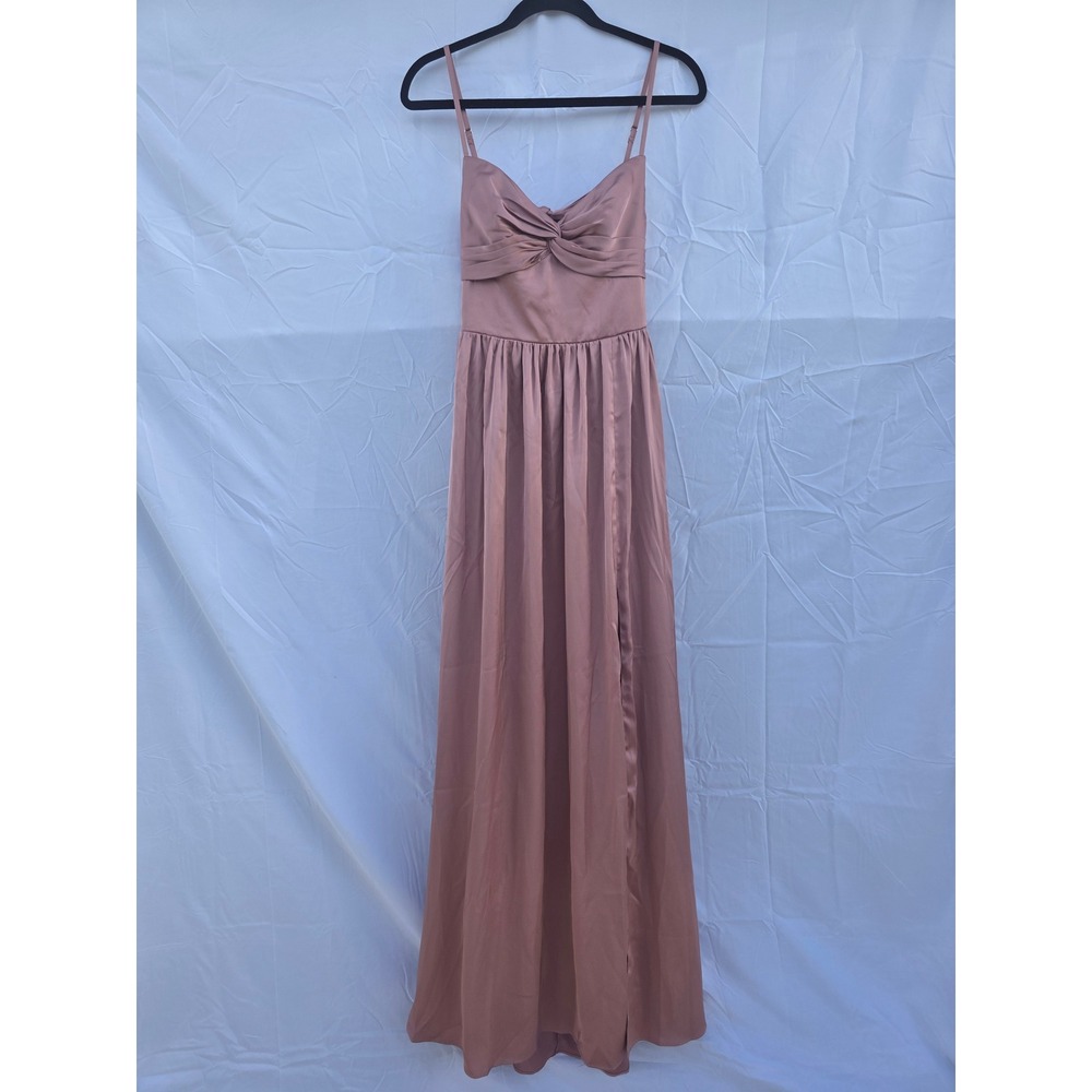 Azazie Dusty Rose Satin Maxi Dress Twisted Sweetheart Tie Back Gown NWT SZ A6